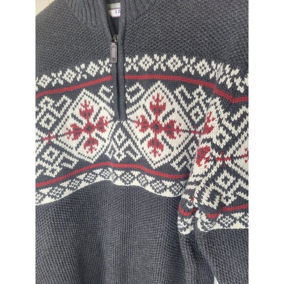 Izod Men's Nordic Pattern 1/2 Zip Sweater XLGray & Red cotton - Picture 3 of 6